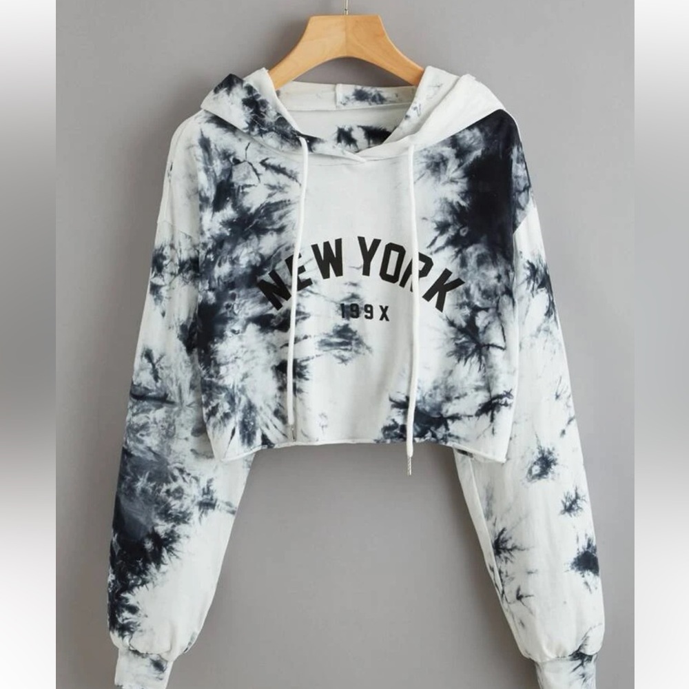 SHEIN Black and White Tie-Dye Hoodie